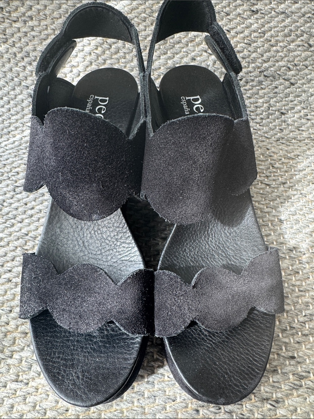 Pedro Garcia Black Suede Scalloped Wedge Sandals - Women